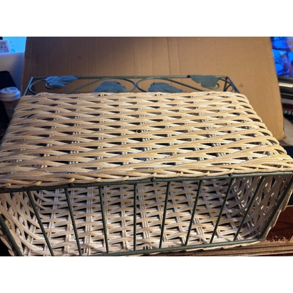 Wicker Magazine Rack Rattan & Metal Decorative Metal Framing